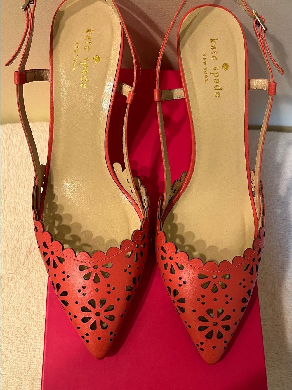kate spade Coral Laser-Cut Pointed Slingback Heels